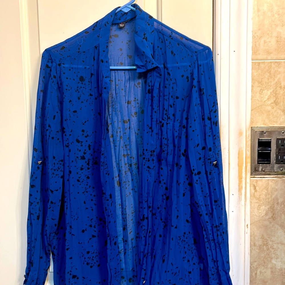 Women’s sheer blue size large button down blouse Rock and Republic